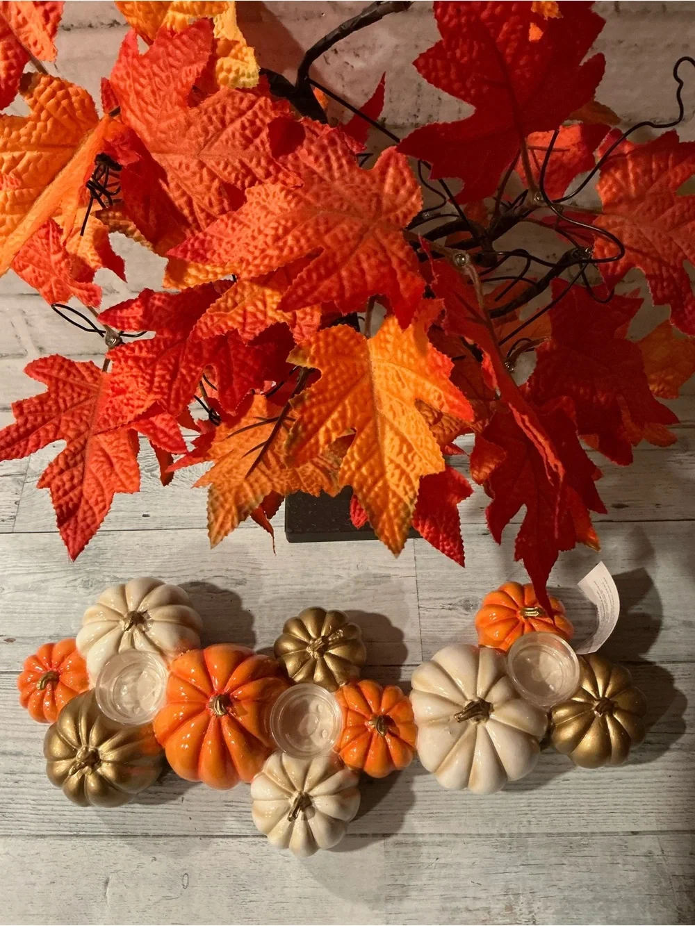 SHABBY CHIC pumpkins tealight candle holder centerpiece